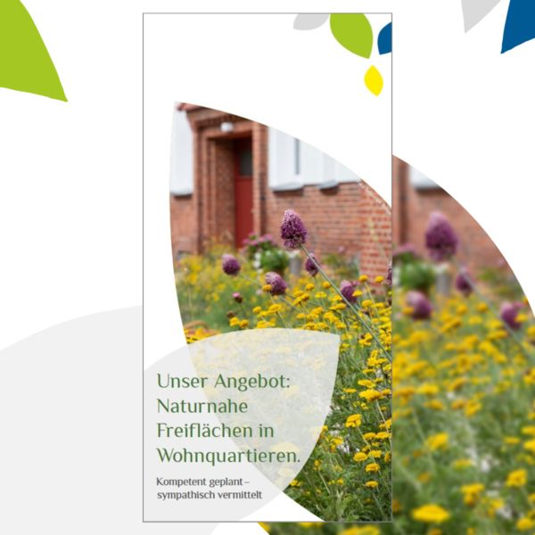 Cover: Folder „Unser Angebot: Naturnahe Freiflächen in Wohnquartieren“